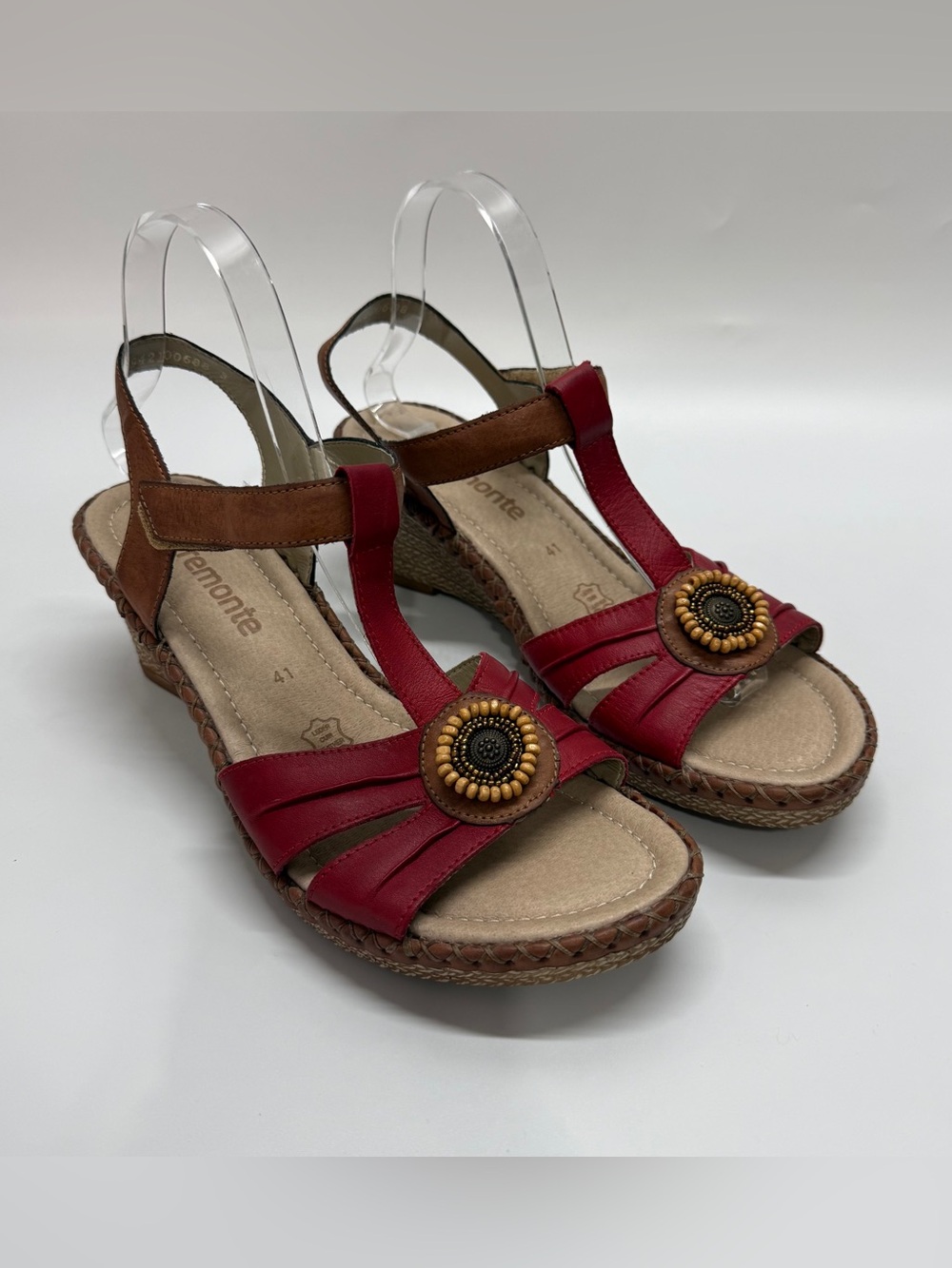 Remonte Red Leather Slingback Wedge Sandals EU 41 (US 10)